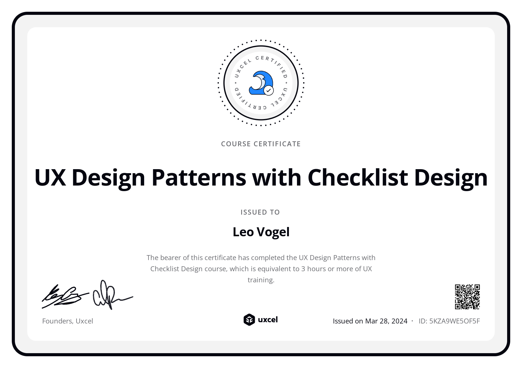 Leo Vogel's certificate